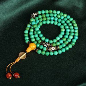 Tibetan Buddha Stones Turquoise 8mm 108 Mala Balance Necklace